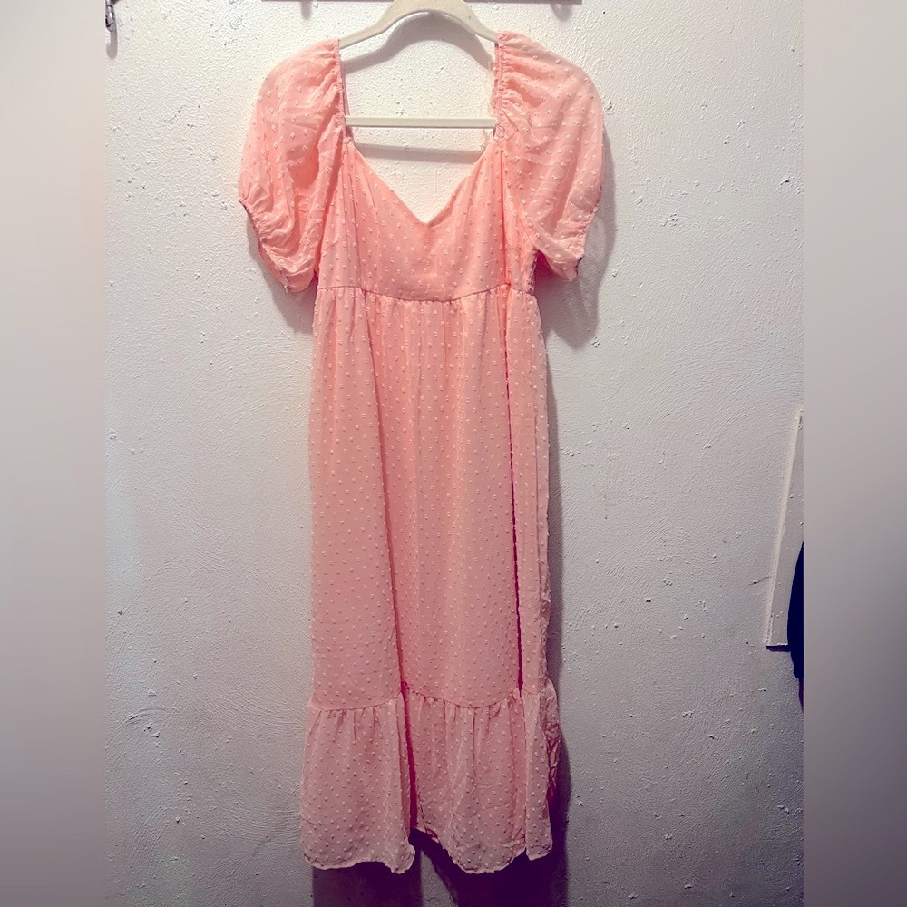 ANDREE BY UNIT Light Pink Maxi Dress with Puff Sleeves and V-Neck